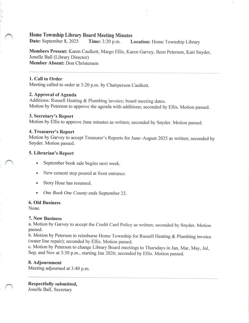 September 2025 Library Board Mintues