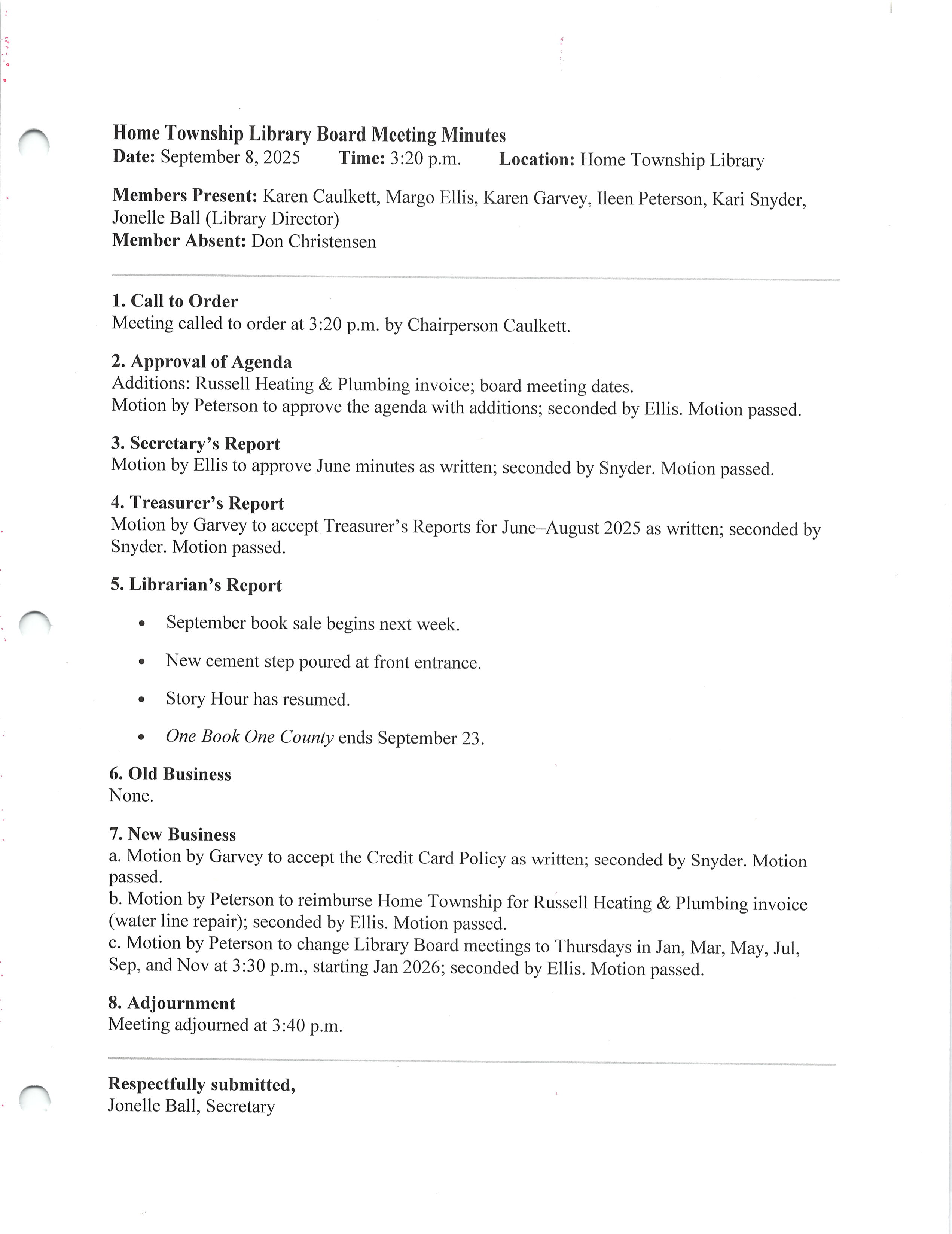 September 2025 Library Board Mintues