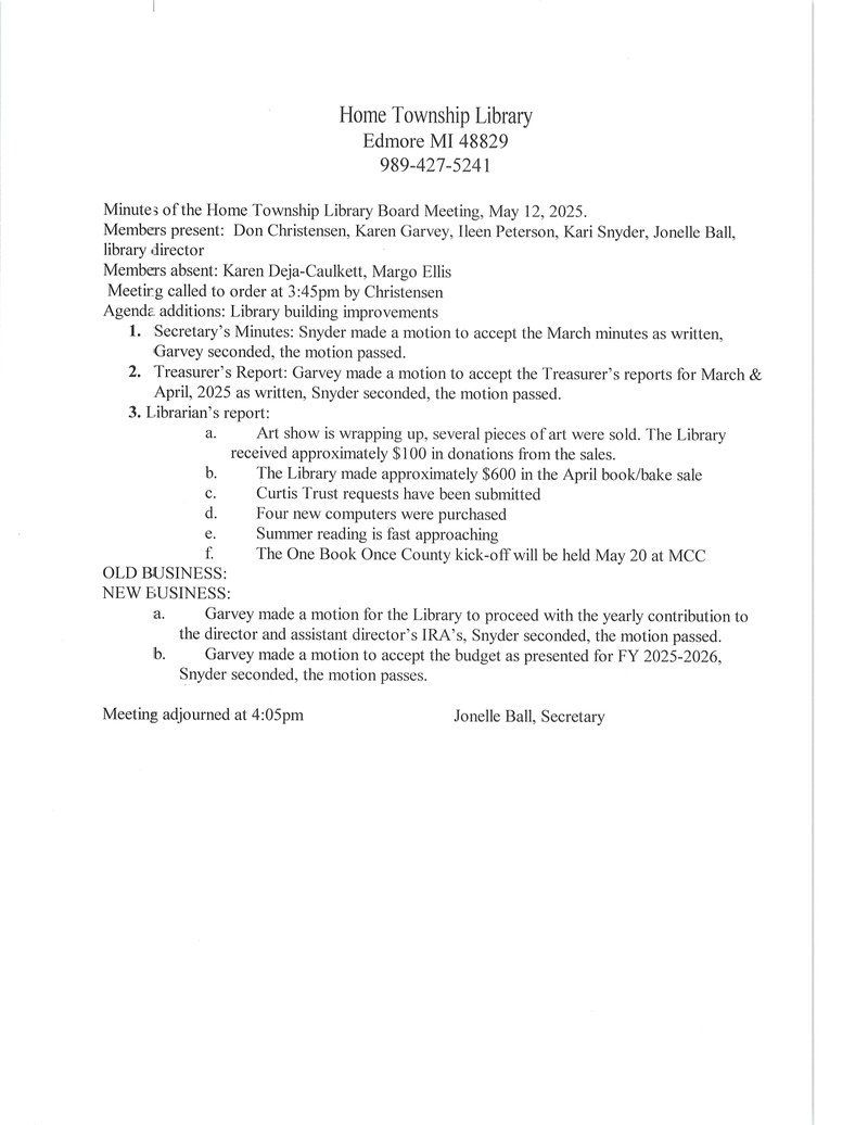 May 2025 Library Board Minutes