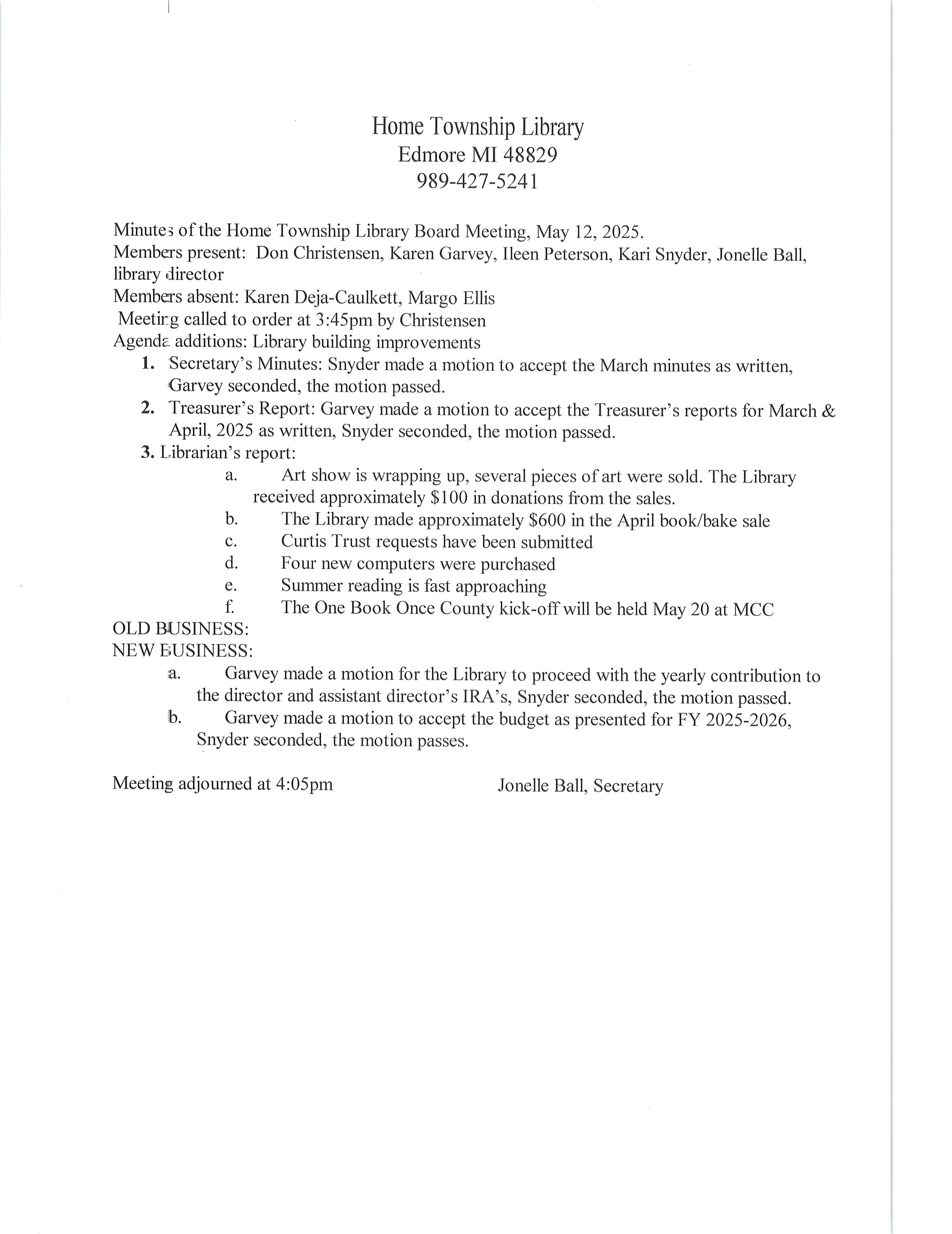 May 2025 Library Board Minutes