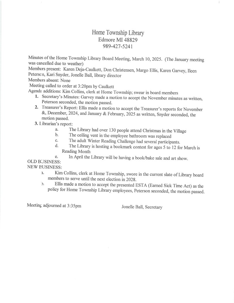 March 2025 Library Board Minutes