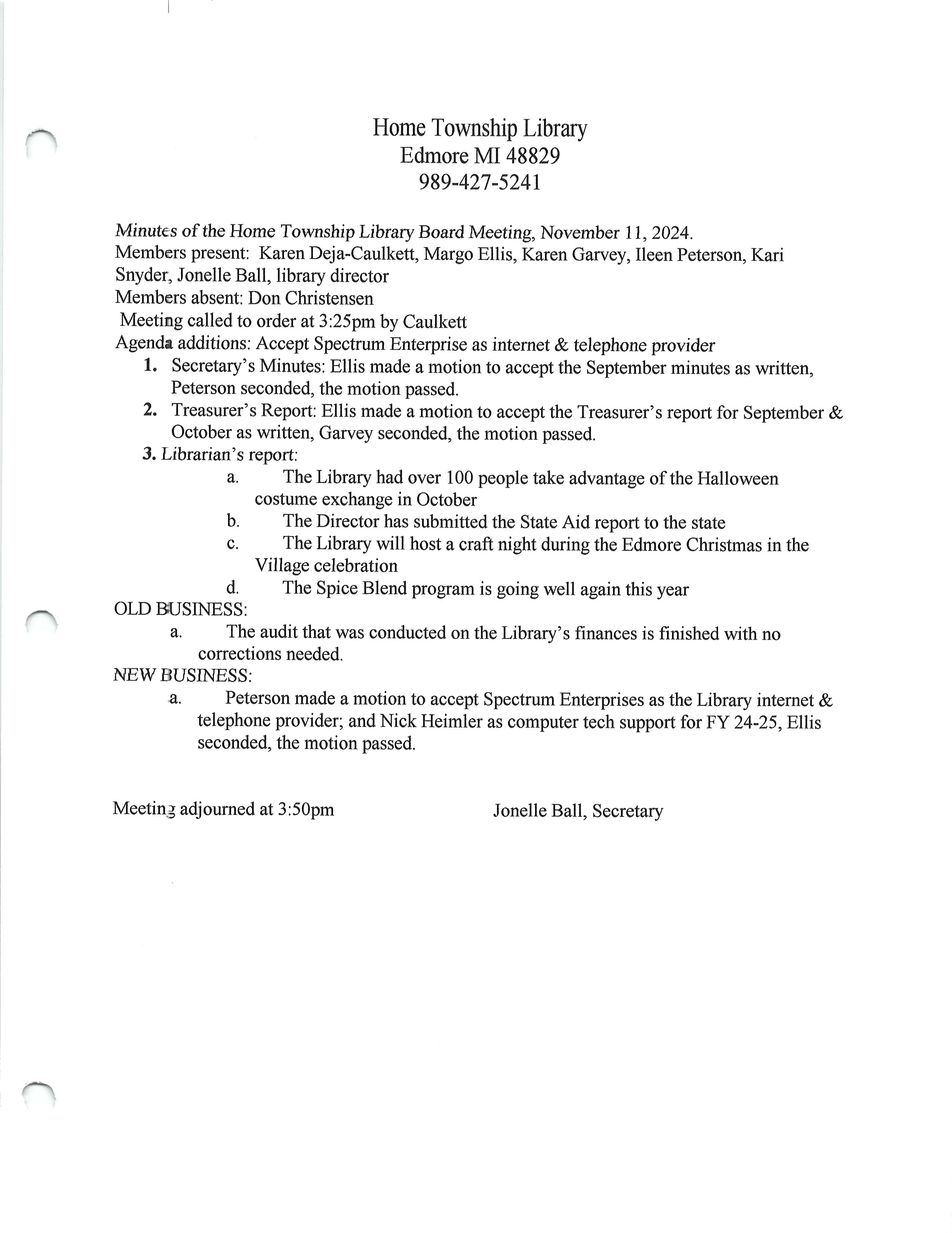 November 2024 Library board minutes